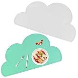 TANCUDER 2 Stück Platzset Wolke Platzdeckchen Silikon Kinder Platzset Rutschfeste Untersetzer Wolke Kinder Tischset Abwaschbar Wolken-Form Tischset für Wohnhäusern, Restaurants (Grau, Hellgrün)