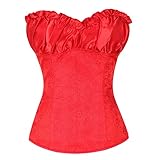 SEEGOU Damen Satin Korsett Schneiden Taillentrainer Fatburner Schnürung Rückenformung Gothic Korsett Top Plus Size Sexy Bauchweg Shapewear Oberteil mit Faltenbesatz Reizw