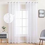 MIULEE 2er Set Voile Vorhang Sheer Leinenvorhang Kettenwirken mit Ösen Transparente Leinen Optik Gardine Ösenschal Fensterschal Lichtdurchlässig Dekoschal Schlafzimmer 245 x 150cm (H x B) Weiß