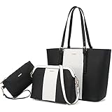 LOVEVOOK Handtasche Damen Gross Handtaschen Set Taschen groß Handtaschen für Frauen Damen-henkeltaschen Shopper Schultertasche (a Schwarz Weiß Schwarz)