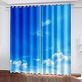 JJBWZX Gardinen Schlafzimmer Vorhang Blickdicht Verdunklungsvorhänge 2 Stücke 3D Blau-Weißer Himmel Druck Modern Ösenvorhang Wird Im Kinderzimmer Und Wohnzimmer 140X160 cm (B X H)