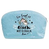 Die Geschenkewelt Happy Life 46149 Kosmetiktäschchen Schutzengel, Engel-Motiv,Hellblau, Täschchen mit Reißverschluss Mäppchen, 100% Polyester, 20 x 14,5 x 4