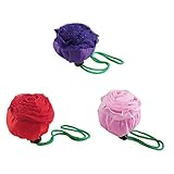 fedsjuihyg 3 Stück Rose Blume geformt Faltbare Eco Taschen-Einkaufstragetaschen Recycling-Tasche (lila + Red + Pink)