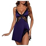 IFOUNDYOU Dessous Minikleid Sexy Erotik Spitze Halter Babydoll Rückenfrei V-Ausschnitt Negligee für Sex Versuchung Lingerie Sleepwear Romantische Datum Tragen Reizw