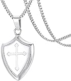 LBBYLFFF Halskette für Frauen Retro Starke und Große Schrift Biblische Vers Schild des Glaubens Anhänger Kreuz Halskette Anhänger Halskette Geschenk für Mädchen Jung