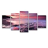 RTFGF leinwandbilder Wohnzimmer Bilder auf Leinwand 5 Stück Wandbild Strand Sonnenuntergang Landschaft am Meer Modern Leinwanddrucke Hause Wanddekoration Wohnkultur Kunstdrucke Mit Rahmen 150 * 80