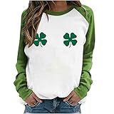 YunYoud St. Patricks Day Damen Sweatshirt Rundhals Pullover Langarmshirt Baumwolle Bedrucktes Oberteil Tops Freizeit T-Shirts Bluse Damen St. Patrick's Day Pullover Top