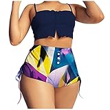 Damen Kurze Leggings Booty Push-Up Leggins Kurz High Waist Po Lifting Kurze Sporthose Anti-Cellulite Scrunch Butt Kurze Hose Damen Weißer Rand Yoga Fitness Sport Shorts mit seitlichem Kordelzug