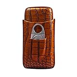 qingqing1001 Zigarre Leder Zigarrenschachtel, bewegliche Spielraum Zigarre Holster, geeignet for die Lagerung 3 Zigarren, mit Edelstahl Zigarrenschneider (Farbe: Schwarz) Geschenk für M