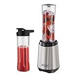 Russell Hobbs Mixer - Standmixer & Smoothie Maker to go [23.500 U/min Power-Motor] inkl. 2x Mixbehälter 600ml (BPA-frei, spülmaschinen- & bruchfest inkl. Deckel) Zerkleinerer, Edelstahl, 23470-56