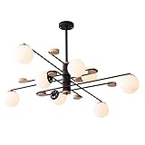 WGFGXQ ７-Light Chandelier Molecules Pendelleuchte Messing gebürstet mit weißen mattierten Kugeln Klassische Mid Century Modern Leuchte-Schwarz 8-flammig