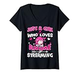 Damen I Am Just A Girl Who Loves Anime And Streaming Otaku Merch T-Shirt mit V