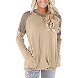 Eogrokerr Lässiges Oberteil für Damen, Farbblock, Rundhalsausschnitt, Sweatshirt, Pullover, leger, langärmeliger Pullover mit Taschen, Z1-beige, 36