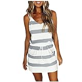 Fannyfuny Sommerkleider Damen Elegant - Kurzarm V-Ausschnitt Tunika Kleid Sommer Minikleid Freizeitkleid Sommerkleid Damen Elegant Knielang Abendkleid Swing Kleider mit Taschen T