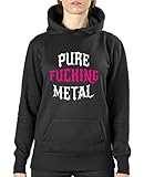 Comedy Shirts - Pure Fucking Metal - Damen Hoodie - Schwarz/Weiss-Pink Gr. XL