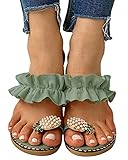 Minetom Flip Flops Damen Mädchen Flache Sandalen Böhmen Strandsandalen Hausschuhe Badesandale Pantoffeln Strass Clip Toe Schuhe Grün 36 EU