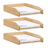 Relaxdays 3 x Dokumentenablage, stapelbar, DIN A4 Papier, Büro, Schreibtisch, Briefablage aus Bambusholz, 6 x 25 x 33 cm, N