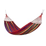 ZSP Hängematte Portable Outdoor Hängematte Camping Reise Stuhl Regenbogen Gestreifte Holzstange Swing Garten Freizeit Hängematten Schwingen (Color : A, Größe : 200x150cm)