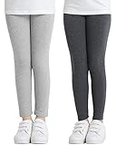 Adorel Mädchen Leggings Baumwolle Hosen Lang 2er-Pack Dunkelgrau & Hellgrau 146-152 EU (Herstellergröße 160)