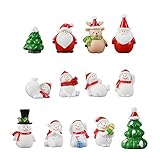 13 Stück Weihnachtsdeko Figuren Harz Miniatur Garten Figuren Kleine Schneemann Weihnachtsmann Baum Weihnachten Deko zum Schneekugeln Tischdeko Basteln Mini Ornamente für Fee Garten Bonsai Pupp