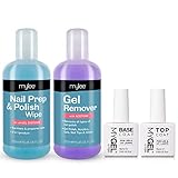 Mygel Top & Base mit Mylee Prep Wipe & Remover UV LED Nagellack Kit Soak O