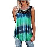 EMATOP Damen Tank Top Sommer Ärmellose T-Shirt Blusentop Spitze Rundhals Elegant Weste Schulterfrei Top Casual Lose Shirt Tops Bluse Tunika Leopard Tie Dye Blumen Drucken Ob