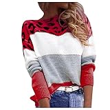 Mingyun Pullover Damen Rollkragen Strickpullover Colorblock Gestreifter Leopard Drucken Pulli Winter Langarm Warm Strickoberteile Grobstrick Casual Jumper Pullover Elegant Lose Lang