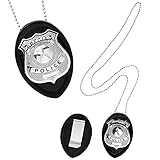 Widmann 05860 - Polizeimarke mit Halskette, Dienstgrads Abzeichen, Geheimagenten, Kette, Kostümzubehör, Accessoire, Karneval, Mottoparty