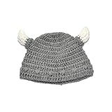 Deanyi Baby Bull Horn Mütze Handmade Knitting Viking Hut Rind Horn Kappe für Jungen Mädchen Grau Kleidung