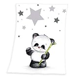 Herding Fynn Babydecke, Panda Motiv, 75 x 100 cm, Microfaserflausch, Weiß
