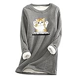 Zilosconcy Damen Lammwolle Fleecepullover Casual Langarmshirt Lammwolle Warmes Weihnachtspullover mit Weihnachtsdruck Hoodie Frauen Oberteile Herbst Winter Outwear Rundhals W