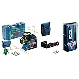 Bosch Professional Linienlaser GLL 3-80 G (grüner Laser, max. Arbeitsbereich: 30 m, 4x AA Batterie) & Laserempfänger LR 7 (roter und grüner Strahl, 2 x AAA Batterien, Reichweite: 5-50 m, Schutztasche)