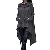 Modische Sweatshirts mit Kapuze, unregelmäßige Bluse, Damen-Pullover, Hoodies, übergroße Langarm-Kapuzen-Sweatshirt, dunkelgrau, 54