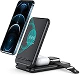 Kabelloses Ladegerät 3 in 1,Faltbar Wireless Charger Induktive Ladestation Kompatibel für iWatch, AirPods Pro/2,iPhone 13/12/11/Pro/Max/XR/XS/XS Max/X/8/8 Plu,Samsung Huawei und QI-Smartphones (Black)