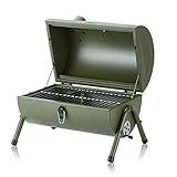 YASAHNG Holzkohlegrill BBQ Grill Tragbar Klappgrill, Barbecue Grill Mit Edelstahl Grillplatte Und Thermometer, Standgrill Für Outdoor Garten Camping Picknick Party (Grün)