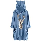 KUDICO Damen Hoodies Sweatshirt Pullover Weihnachten Damen Langarm Print Katzenohren Kapuzenshirt Tunika Top Blusen Gr. 36, b