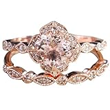 Ring, Barlingrock-Blume simulierter Diamant-Jahrestag-Versprechen-Hochzeitsband-Verlobungsring-Braut-Sets 2 in 1 Frauen Rose Gold füllte Hochzeits-Verlobungsblume und Blatt-Form-Ring