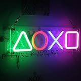 Ineonlife Spiel Symbol Leuchtreklamen Playstation Icons für Game Player Geschenk LED Neonlicht mit hängender Kette Game Room Beleuchtung für Game Zone Office S