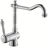 Retro Chrom Küchenarmatur - Spültischarmatur 360° Drehbar Küche Wasserhahn Einhebelmischer Spüle Spülbecken Armatur Messing Mischbatterie Küchenmischer mit Keramikg