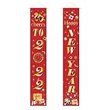 2 x Weihnachtsbanner Outdoor, 30 x 180 cm, Gullnest Happy New Year Banner aus Polyester, Couplet um das neue Jahr 2022 zu feiern, Neues Jahr Deko für Party Tür Wand, Silvester Dekoration Bunt (Rot)