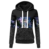 Sunggoko Kapuzenpullover V-Ausschnitt Hoody Pullover Damen Hoodie Oversize Damen Weihnachten Pulli Hoodies Kordelzug mit Kapuzen Tasche LäSsige Damen Langarm Sweatshirt 79