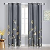 Estelar Textiler Graue Verdunkelungsvorhänge für Schlafzimmer 183 cm lang mit Palmen-Bananen-Muster Ösen Fenster Vorhänge Paneele für Wohnzimmer Schlafzimmer grau 42 W × 72 L 2
