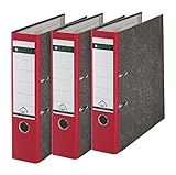 Leitz Qualitäts-Ordner, 3er-Pack, Wolkenmarmor-Papier, A4, 8 cm Rückenbreite, Rot, 310305025