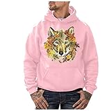 Herren-Kapuzenpullover mit langen Ärmeln, Blumen, Wolf, 3D-Grafik, bedruckt, Sweatshirt, modisch, Tier, Herbst, Winter, rosa 1, L