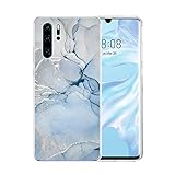 Handyhülle für Huawei P30 Pro Hülle Transparent Weich TPU Silikon Anti-Fingerabdruck Ultra Dünn Handyhülle Anti-Gelb Stoßfest Bumper Marmor Blume Design Case Cover Hülle Für Huawei P30 Pro (Weiß)