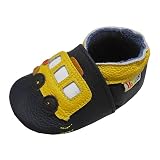 YALION Babyschuhe, Leder, weich, mit Mokassins, für Kinder, Jungen, mit Gummizug, Bus, gelb, 24/25 EU