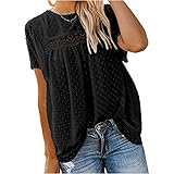 Sommer Damen Rundhalsausschnitt Spitze HäKelbommel Kurzarm Shirt Top