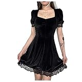 Zilosconcy Damen Kleider Sommer Gothic Kleid Palaststil Renaissance Kostüm Tunikakleid mit eckigem Ausschnitt und Puffärmelnfür Halloween Cosplay Kostüm Kurzer Rock Minirock A-L