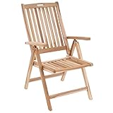 Divero GL05004 Stuhl Gartenstuhl Terrassenstuhl Klappstuhl aus Teak-Holz Hochlehner mit Armlehnen verstellbare Rückenlehne klappbar massiv unbehandelt Natur, B