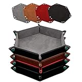 SIQUK 4 Stück Würfelbretter Leder und Samt Würfelteller, 4 Farbe Würfeltablett Hexagon Würfelteller Leder Würfelbretter für RPG DND Dragons Würfel Gaming (Gris, Chameau, Rouge und Noir)